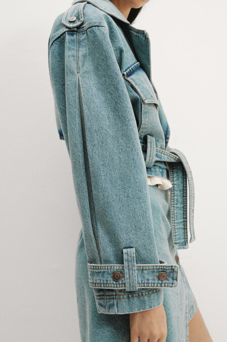 Denim Mini Trench Coat - 5