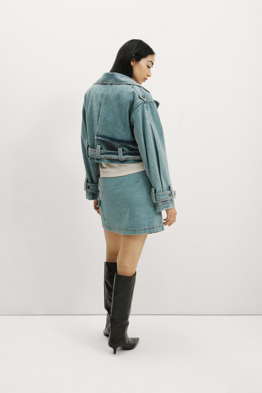 Denim Mini Trench Coat - 6
