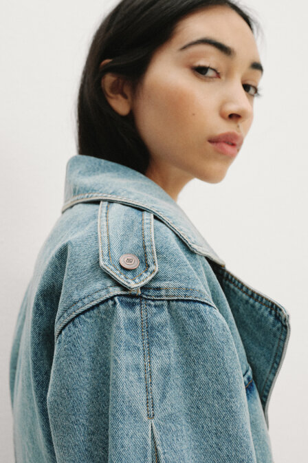 Denim Mini Trench Coat - 1