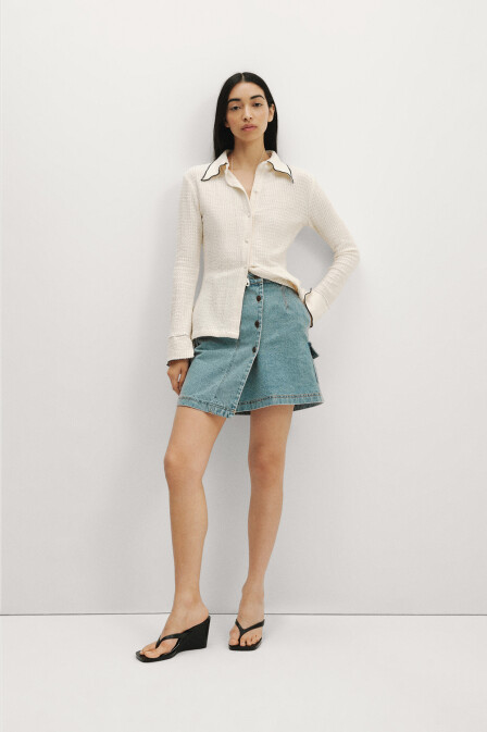 Denim Mini Wrap Skirt - 4