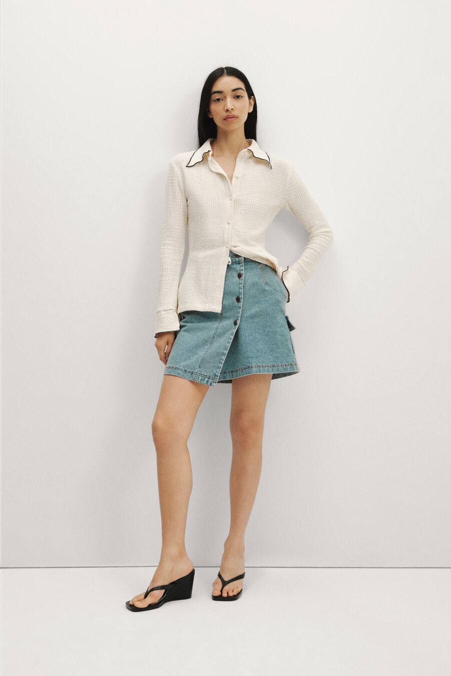 Denim Mini Wrap Skirt - 4