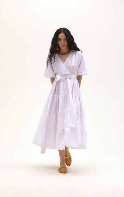 Diya Wrapped Layered White Dress - 1