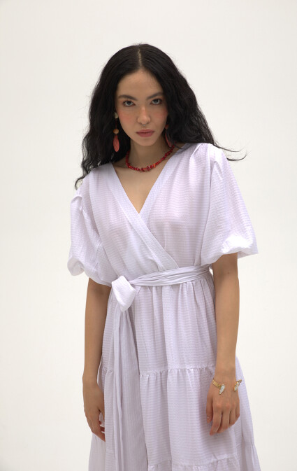 Diya Wrapped Layered White Dress - 4