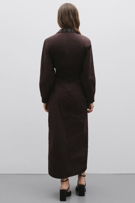 Ekose Detaylı Anvelop Elbise - 6