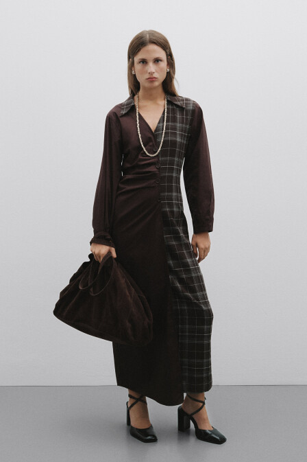 Ekose Detaylı Anvelop Elbise - 3