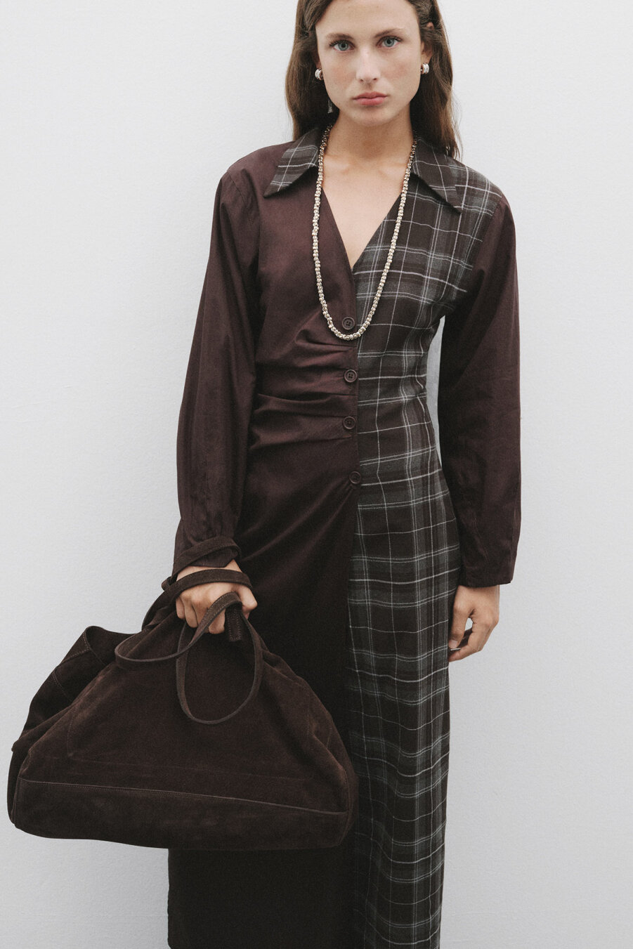 Ekose Detaylı Anvelop Elbise - 5