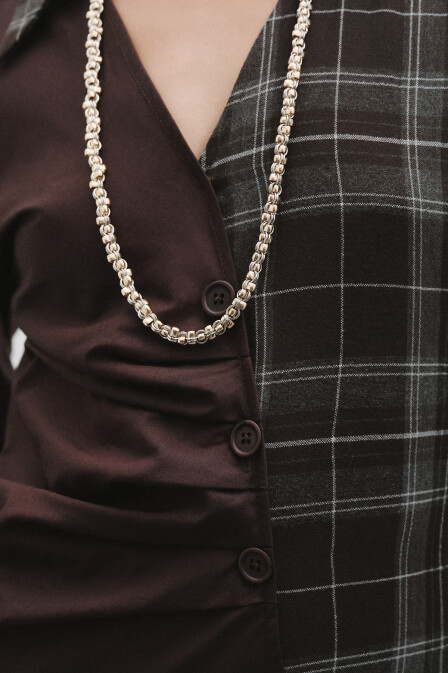 Ekose Detaylı Anvelop Elbise - 7