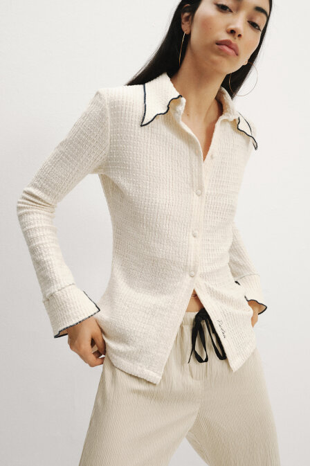 Ekru Nakışlı Gömlek - PILEA