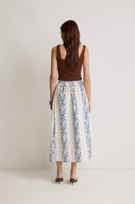 Floral Patterned Cotton Midi Skirt - 3