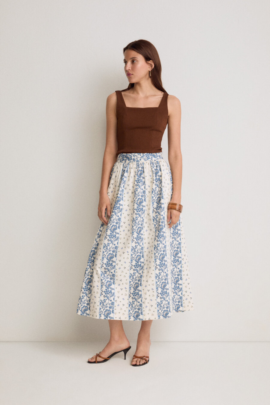 Floral Patterned Cotton Midi Skirt - 1