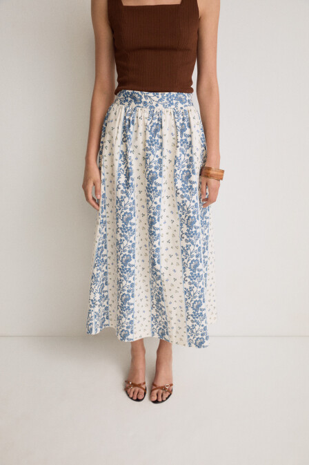 Floral Patterned Cotton Midi Skirt - 2