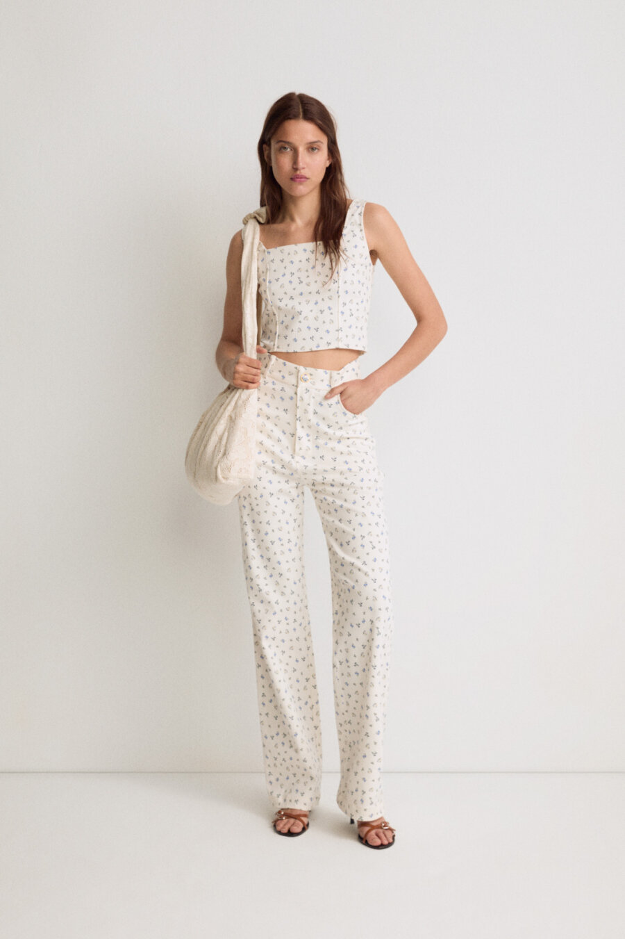 Floral Patterned High Waist Trousers - 1