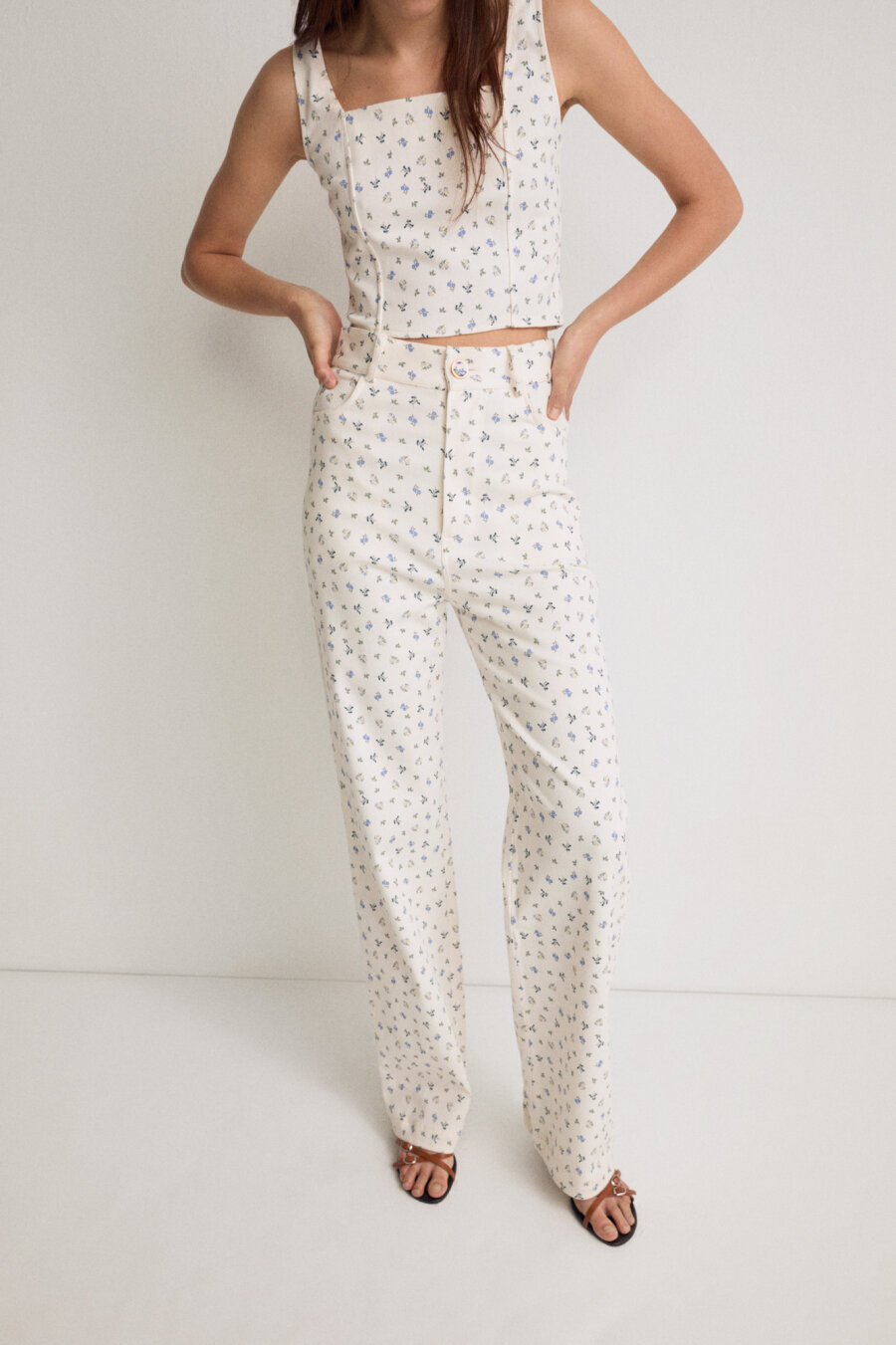 Floral Patterned High Waist Trousers - 2