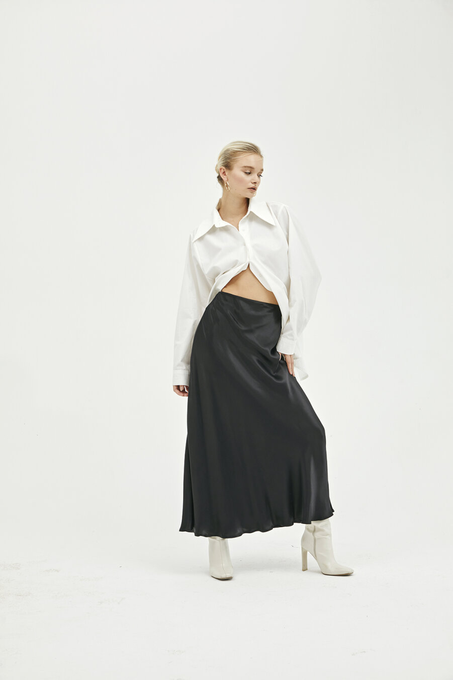 Gale Black Satin Skirt - 5