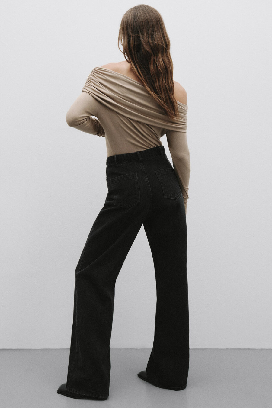 High Waist Anthracite Denim Trousers - 3