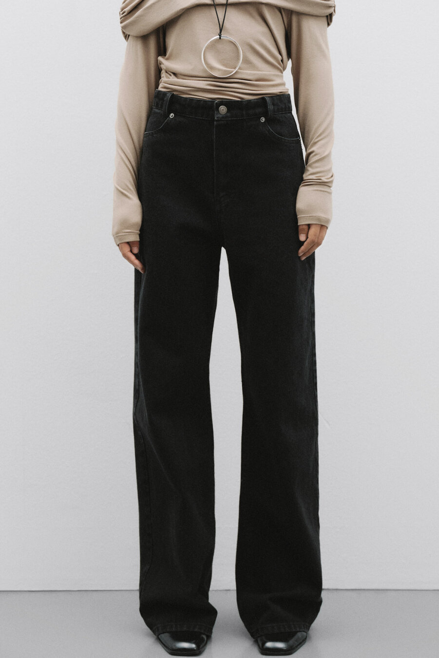 High Waist Anthracite Denim Trousers - 1