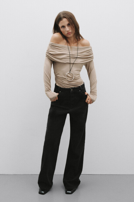 High Waist Anthracite Denim Trousers - 2
