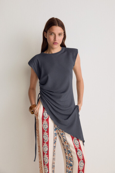 Indigo Sleeveless Asymmetrical Blouse - 2