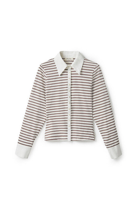 Kahve Çizgili Fit Gömlek - 5