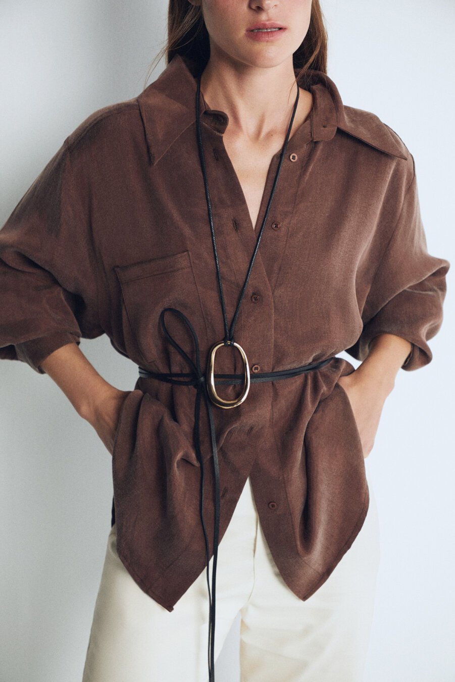 Kai Oversize Brown Shirt - 1