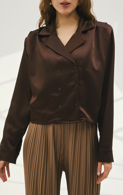 Karen Mini Padded Satin Brown Shirt - 3