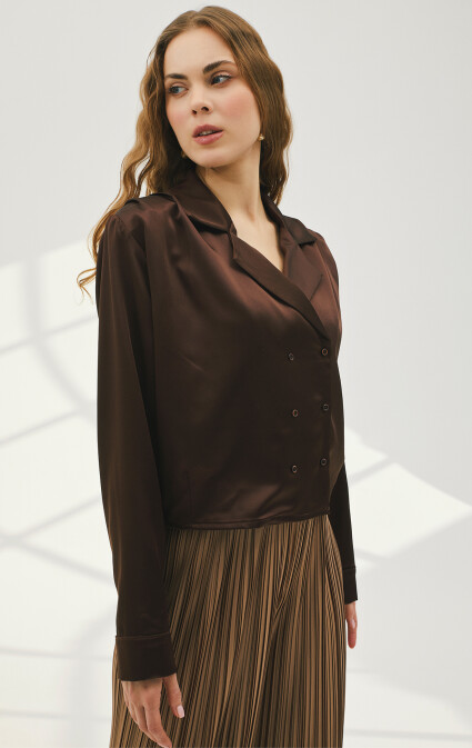 Karen Mini Padded Satin Brown Shirt - 4