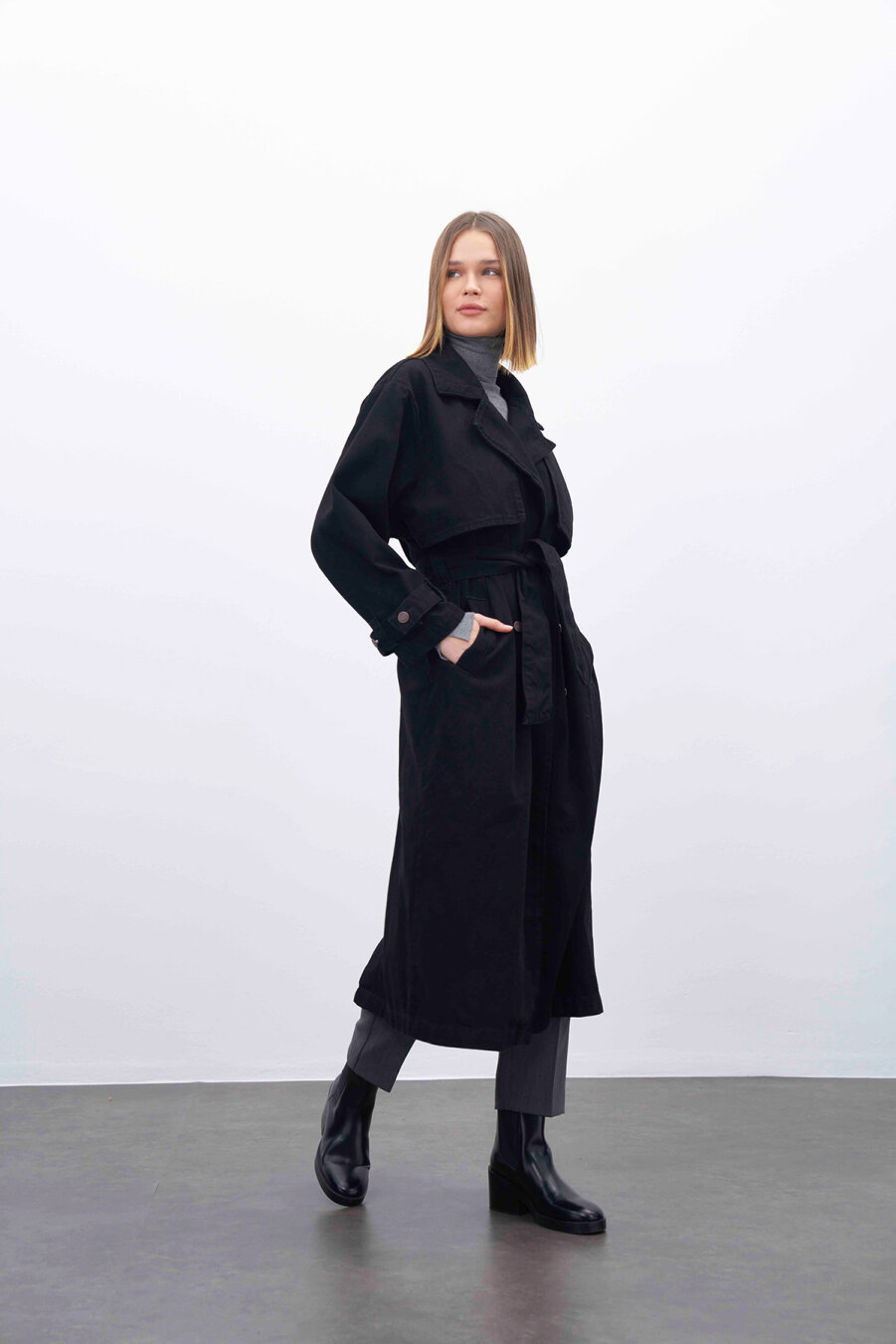 Kellie Black Denim Trench Coat - 4