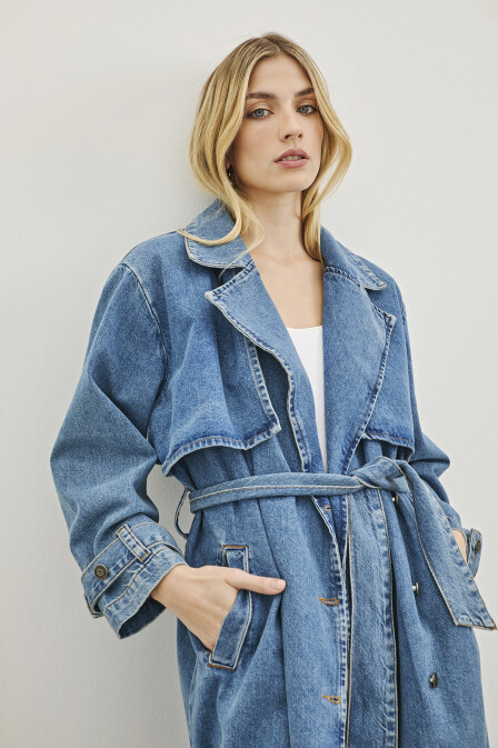 Kellie Blue Denim Trench Coat - 2