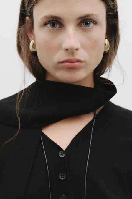 Knitted Scarf Cardigan Black - 1