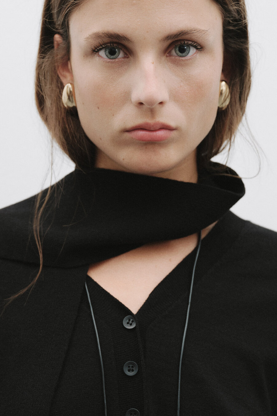 Knitted Scarf Cardigan Black - 1