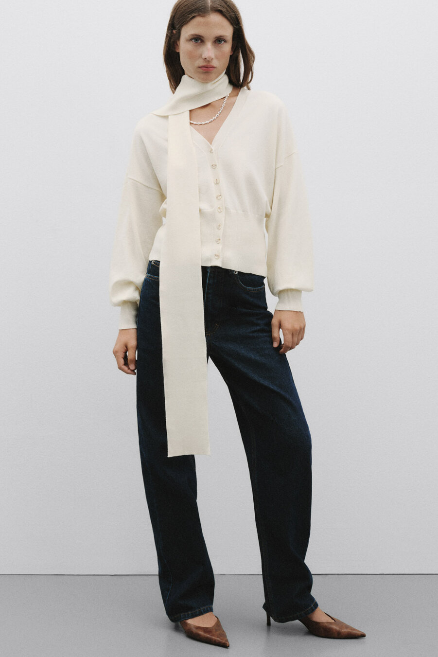 Knitted Scarf Cardigan Ecru - 2