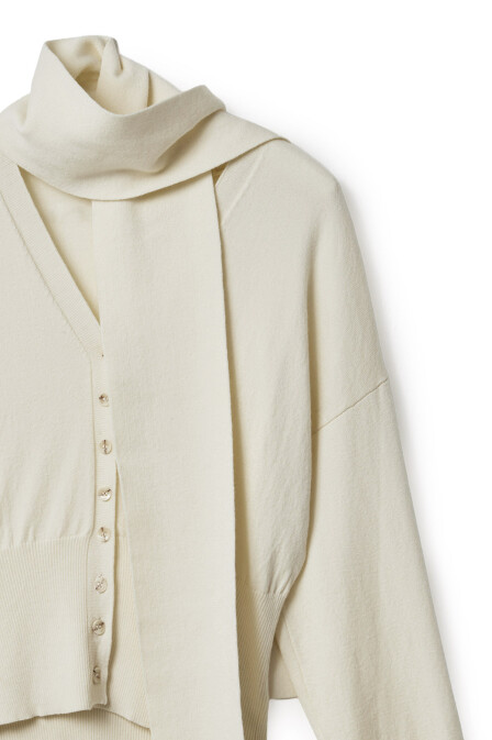 Knitted Scarf Cardigan Ecru - 6