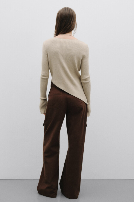 Knitwear Asymmetrical Knitted Sweater Beige - 4