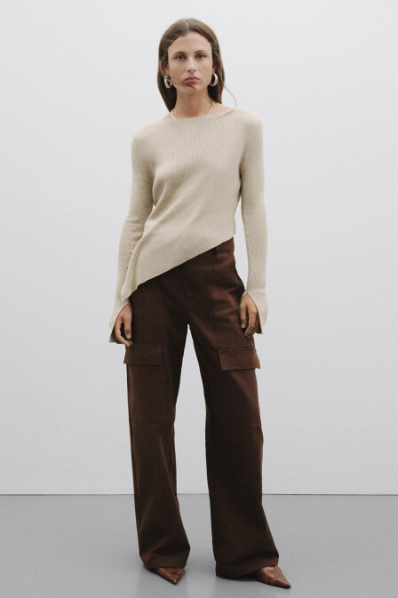 Knitwear Asymmetrical Knitted Sweater Beige - 2