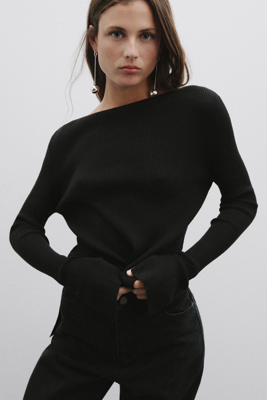 Knitwear Asymmetrical Knitted Sweater Black - 1