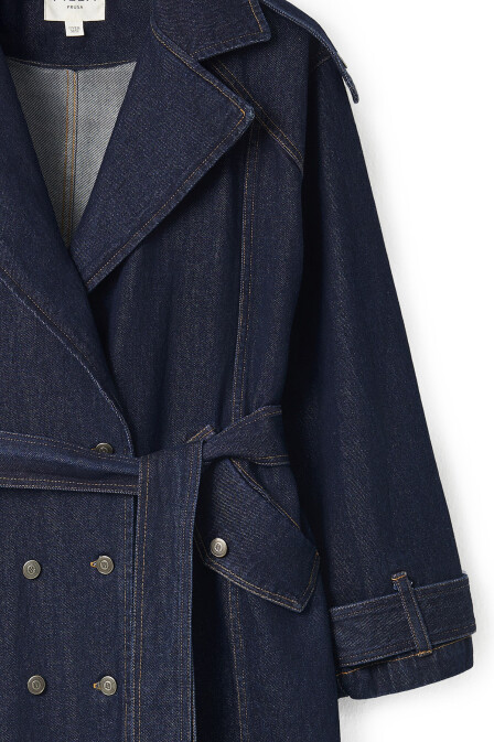 Koyu Mavi Denim Uzun Trençkot - 8