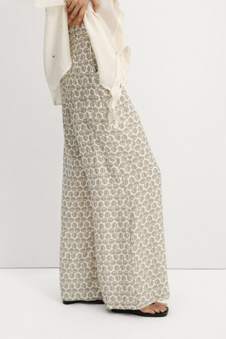 Leaf Patterned Palazzo Trousers - 4