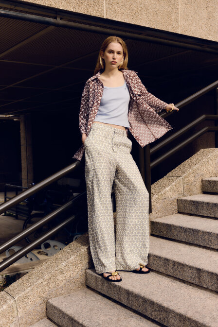 Leaf Patterned Palazzo Trousers - 1