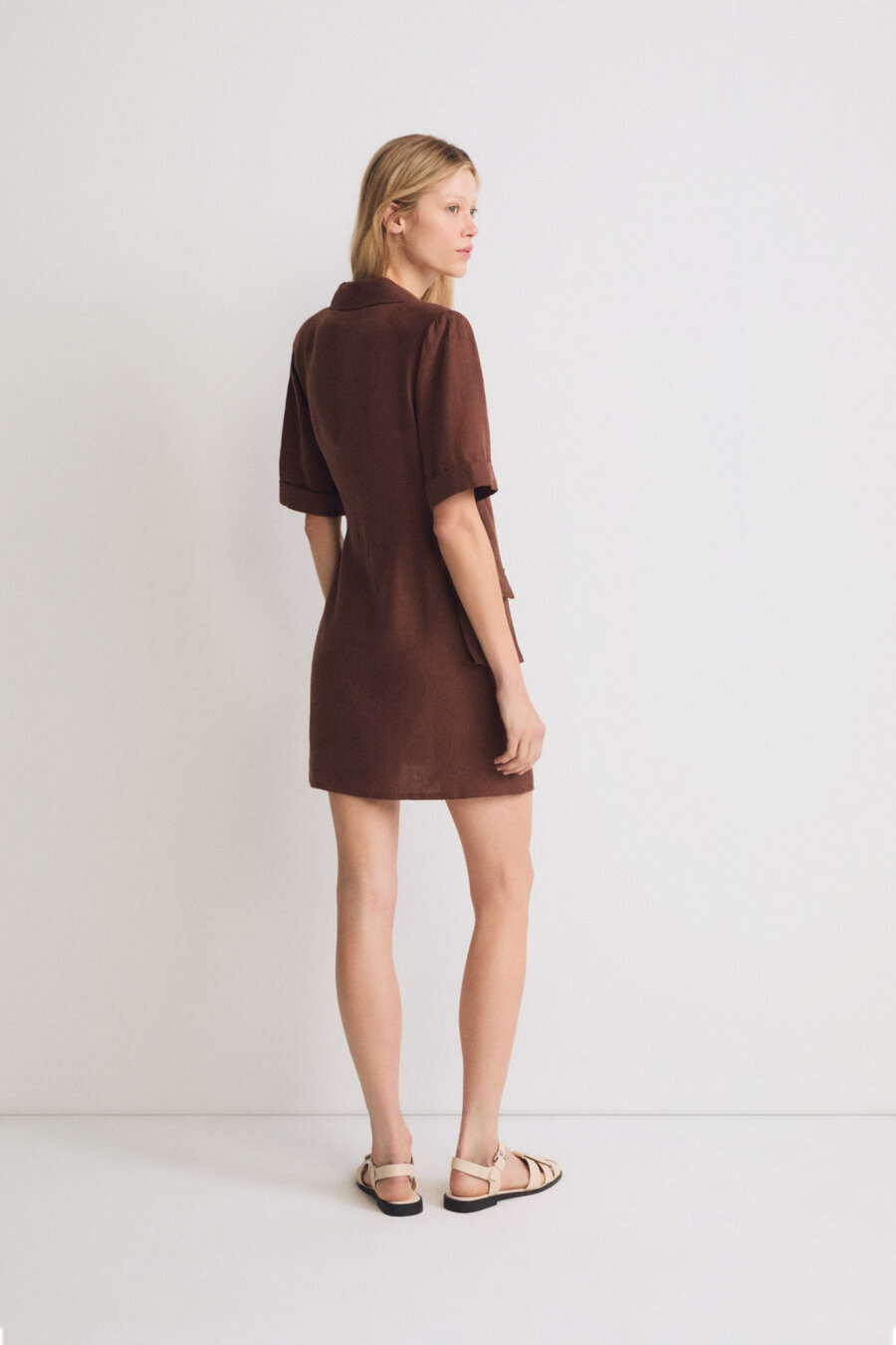 Linen Double Breasted Mini Dress - 4