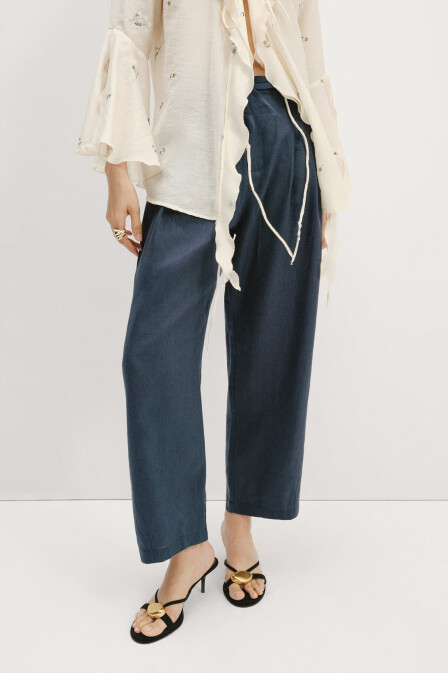 Linen Navy Blue Trousers - 1