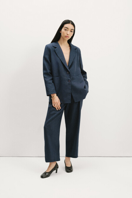 Linen Navy Blue Trousers - 6
