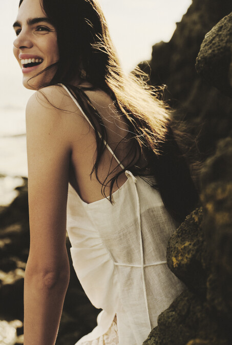 Linen Strappy Asymmetric Blouse - PILEA