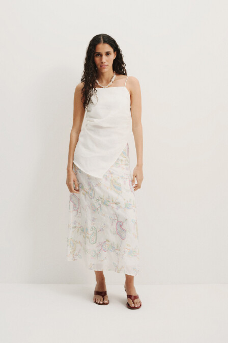 Linen Strappy Asymmetric Blouse - 2