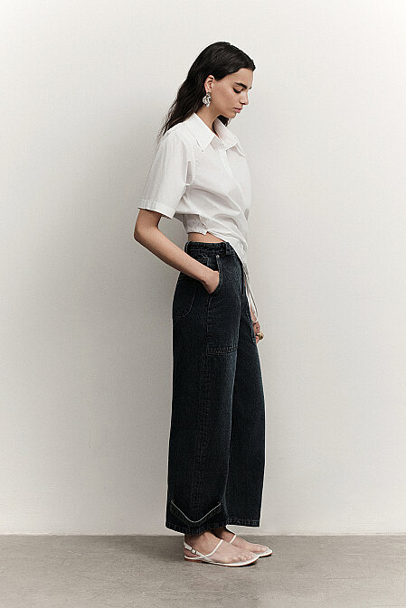Liora Denim Pants with Hem Details - Pilea