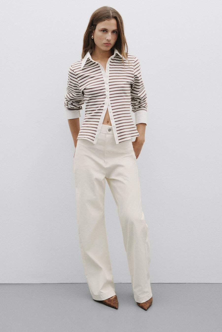 Liva Ecru Leather Trousers - 2