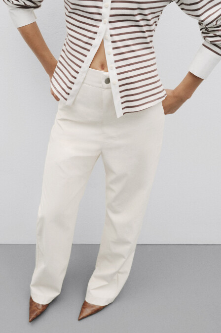 Liva Ecru Leather Trousers - PILEA