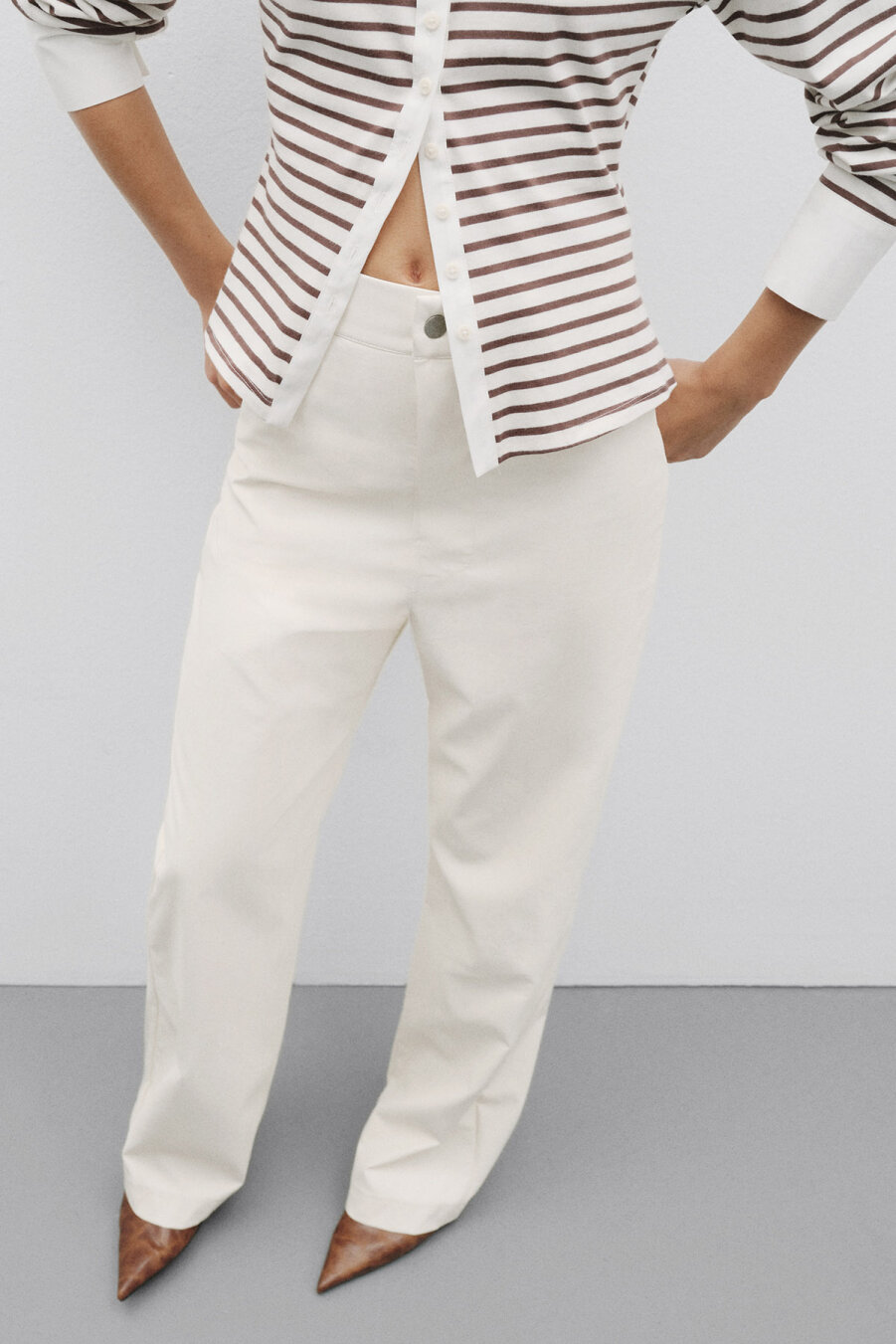 Liva Ecru Leather Trousers - 1