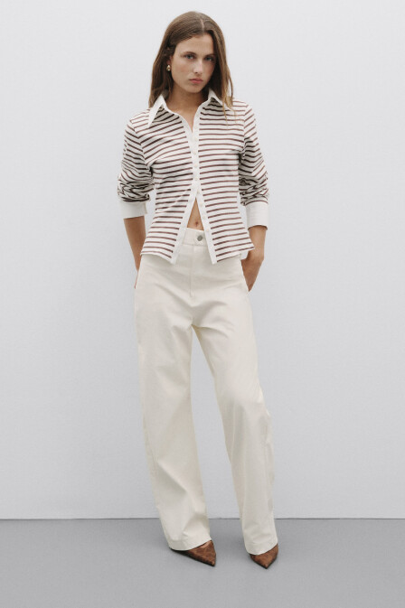 Liva Ekru Deri Pantolon - 2