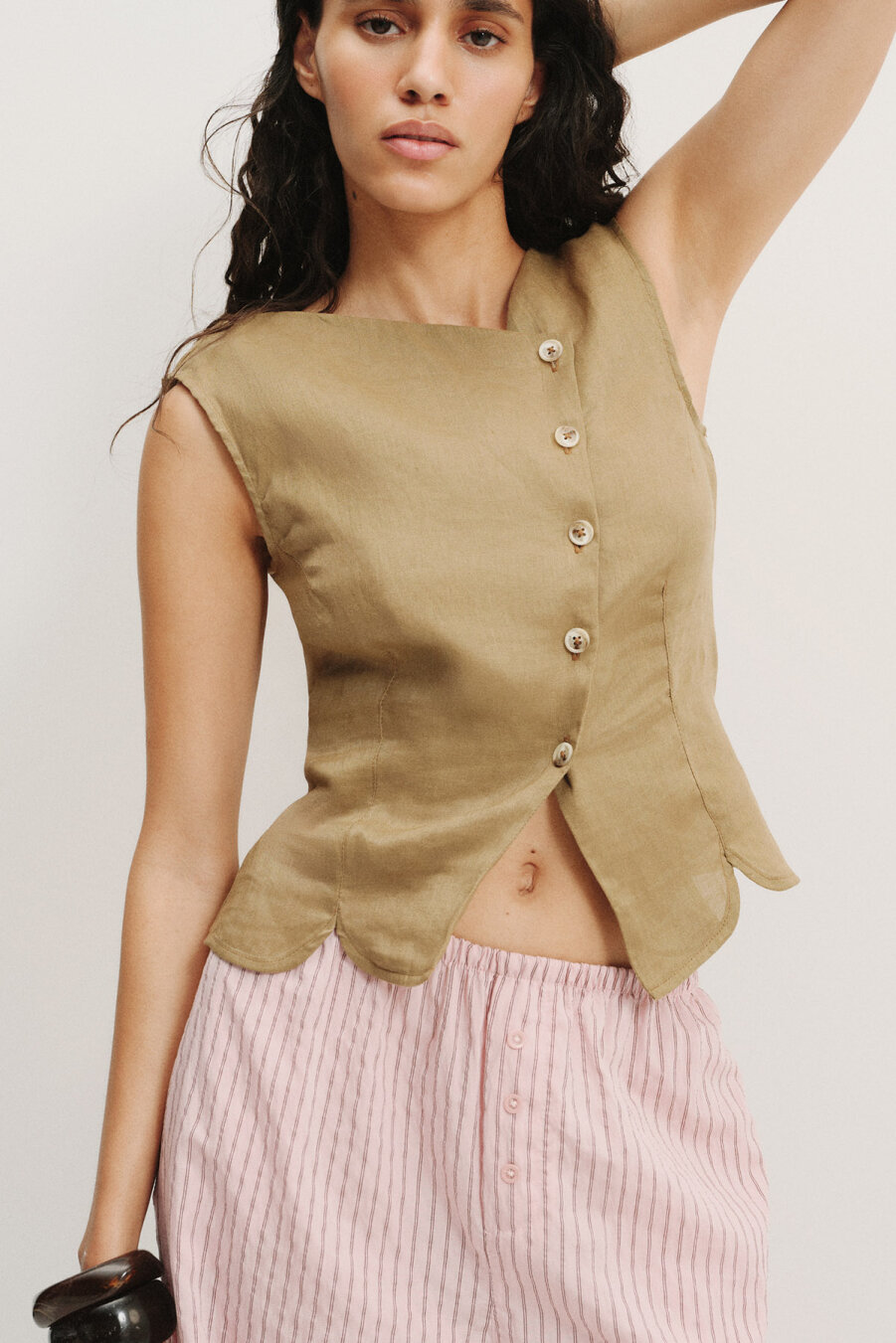 Lora Linen Asymmetrical Vest - 2