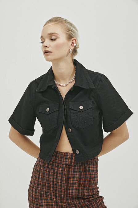 Lysia Crop Black Denim Jacket - 1